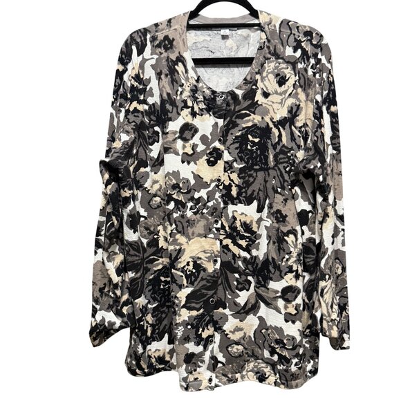 Isaac Mizrahi Live! Womens 3X Floral Print Long Sleeve Cardigan Neutral Tones - Picture 1 of 6